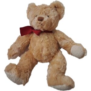 Spencer Brand Adorable Vintage Tan Plush Bear with Red Bow